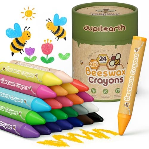 JUPITEARTH 24 Non-Toxic Beeswax Crayons, Jumbo Crayons for Toddlers 1–3, Silky & Washable, Easy to Hold & Safe for Kids, Mess-Free Coloring for Preschool Art Supplies, Ages 2–4 & 4–8