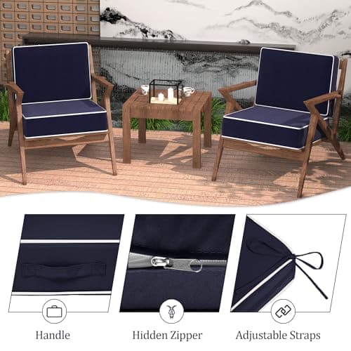 5" Thick Outdoor Chair Cushions Set of 2 - 24x24 Inch Patio Chair Cushion for Outdoor Furniture w/Fade-Resistant Removable Cover Waterproof Deep Seat Patio Cushions w/Straps Handle for Sofa, Navy Blue - Thumbnail 2