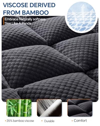 BEDELITE Dorm Room Essentials, Dual Layer 4 Inch Twin XL Memory Foam Mattress Topper for College Students Back to School, 2 Inch Pillow Top Mattress Pad and 2 Inch Cooling Gel Foam (Black) - Thumbnail 2