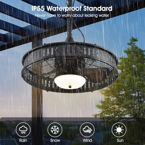AHAWILL 20" Gazebo Fan,IP55 Waterproof Outdoor Ceiling Fans with Lights,3CCT,6 Speed,Plug in Ceiling Fan with Cord Hook,Portable Fan for Gazebos,Porch, Pergola,Canopy Black - Thumbnail 6