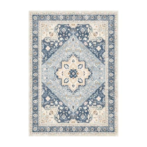 Washable Area Rugs, Bohemian Large Carpet for Living Room Bedroom,8'x 10' Blue - Thumbnail 2