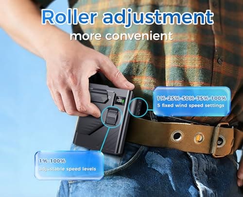 Eastfox 5 in 1 Portable Waist Fan 1-100 Speed Neck fan AI Rechargeable 16H Runtime Clip on Fan 13500RPM Wearable Fan Shirt fan with LED Display for Farm,Travel,Camping,Commute,Hiking,Office(Black) - Thumbnail 3