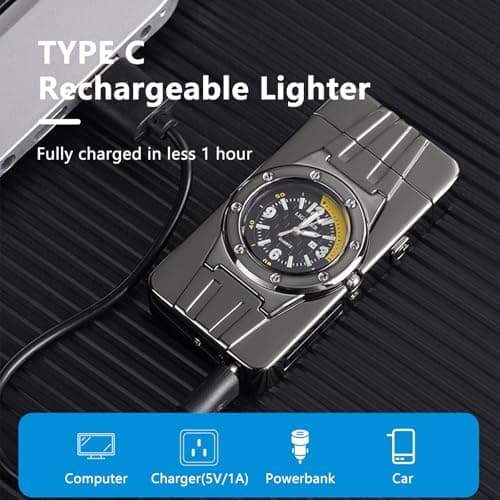 TIKIUKI Plasma Windproof Lighter Luxury Rechargeable Flameless Windproof Arc Lighter Vintage Lighters for Candles, Fireworks, Camping, Hiking, Adventure(Dark ice red) - Thumbnail 4