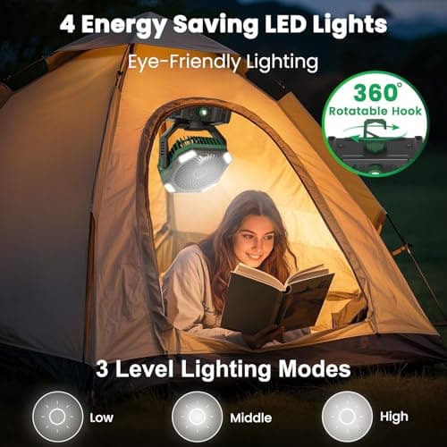 AIEPOCH Camping Fan Rechargeable - 30000mAh Battery Powered Misting Fan for Outdoor Beach Tent - Portable Battery Operated Tent Air Conditioner for Camping - Glamping Essentials - Thumbnail 5