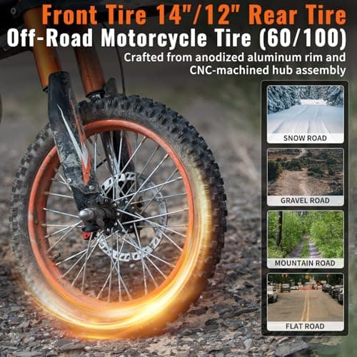 Riding'times GT54 Electric Dirt Bike for Teens Adults 37MPH, 27AH Electric Motorcycle with 14"/12" Fat Tire Ebike, 2000W Dual Hydraulic Brakes Mountain Off-Road Ebike for Ages 13+ - Thumbnail 6
