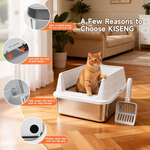 Stainless Steel Cat Litter Box, Odor Free Metal Litter Box with High Sides Lid, Open Top Low Entry Litter Pan Include Scoop Easy Cleaning Anti-Scratch Kitty Cat Box Anti-Urine Leakage, Non-Sticky, M - Thumbnail 6