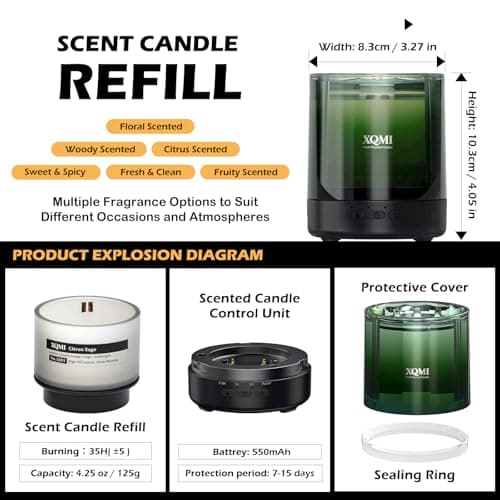 XQMI Scented Candle with Remote Ignite,Smart Scented Candle with Multiple Protection Functions,Highly Scented & Long Lasting(Burning 35H,North American Pine Needles) - Thumbnail 4
