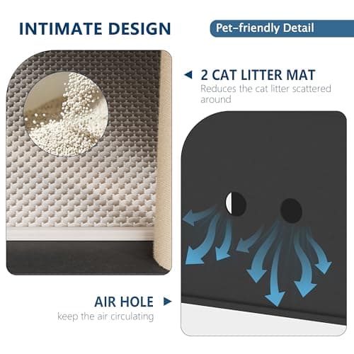 Garvee Cat Litter Box Enclosure for 2 Cats, Double Hidden Litter Box Furniture Cabinet with 2 Scratch Mat and Scratch Post, Modern Farmhouse Wooden Enclosed Cat Washroom, End Side Table - Thumbnail 6