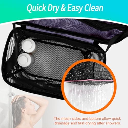 Dorm Room Essentials for Girls, Mesh Shower Caddy Hanging, Large Capacity Toiletry Bag for Women, Quick Dry Shower Bag for Camping, Cruise, Travel Essentials, Christmas Birthday Gifts for Women Girls - Thumbnail 6
