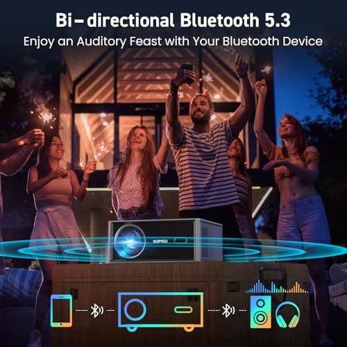 [Short Throw/2500 ANSI/E-Focus] SOPYOU 4K Decoding Projector with WiFi and Bluetooth, Outdoor Movie Projectors, Max 450" Display Home Theater, Portable Smart Proyector for iOS/Android/TV Stick/PS5 - Thumbnail 6