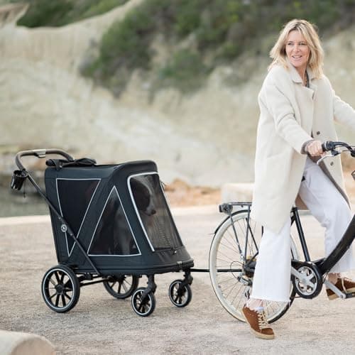 Beberoad Dog Stroller for Large Dogs, 2-in-1 Pet Stroller Dog Bicycle Trailer, R7 All-Terrain ER Tires with Shock Absorption, One-Second Fold, Mesh Windows, Detachable & Washable Waterproof Fiber - Thumbnail 3
