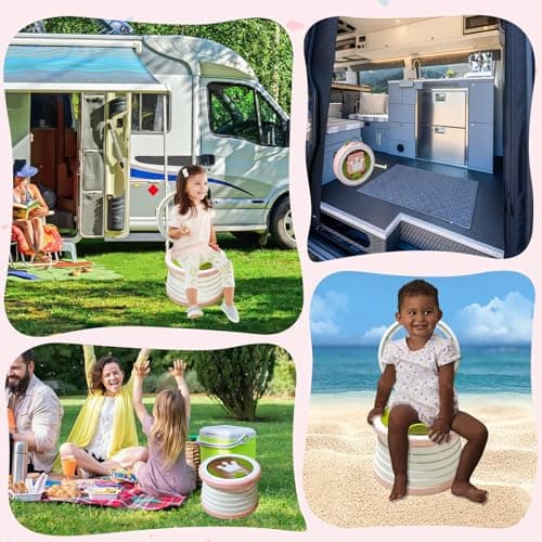 Portable Potty Chair for Toddlers with Splash-Proof Design, Foldable Travel Potty with Bag & 30 Refills - Kids Toilet for Car, Camping, Indoor - Easy Clean Baby Potty Training Seat (White-Pink) - Thumbnail 6