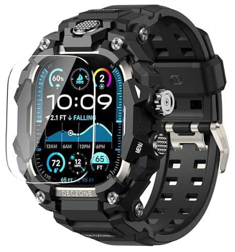 Deczone Band with Rugged Case Compatible with Apple Watch Bands 49mm (Ultra 3/2/1), Sport iwatch Bands Protective Bumper Cover for Men (49mm Titanium)