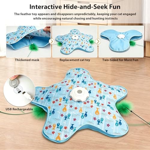 EGBULL Automatic Cat Toy Interactive Hide and Seek Cat Toy Electric Cat Toy with Feather Wand Mouse Sounds Touch Activated USB Rechargeable Kitten Toys for Indoor Cats Self Play Hunting Exercise - Thumbnail 5