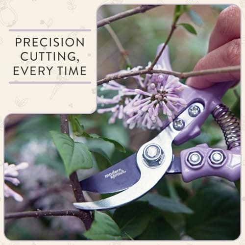 Modern Sprout Hand Pruners - Lightweight Pruning Shears W/Easy Lock- Gardening Scissors - Bypass Sharp Carbon Steel Blade - Rust Resistant - Garden Tools - Reusable Holster - Lavender - Thumbnail 2