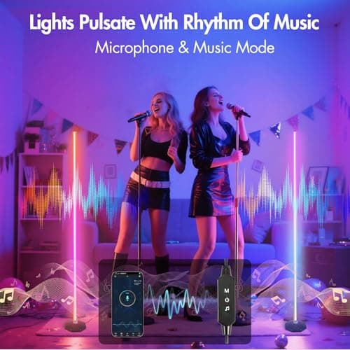 PTVGS LED RGB Corner Lamp: Smart RGB LED Corner Floor Lamp Adjustable Height with 16 Millon RGBWIC Color Changing Lights 300+ Scene,Music Sync&Timer,Ambient Lighting for Living Room,Bedroom,Game Room - Thumbnail 5