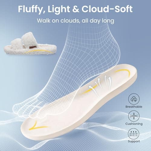 BOVTY Women's Fuzzy Open-toe Bowknot & Double-Strap Slippers, Memory Foam Non-Slip Indoor House Slides - Thumbnail 4