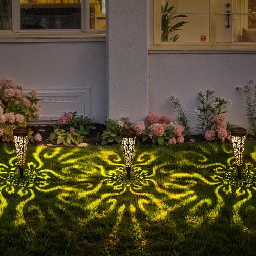 Go2garden 6Pcs Solar Lights Outdoor Garden Decor Gifts for Women Mom,Waterproof Conical Garden Stakes for Yard, Lawn, Pathway,Garden Lights Mothers' Day Birthday Gifts for Men(Black) - Thumbnail 5