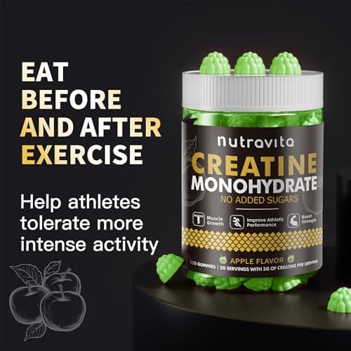 Nutravita NSF Certified Creatine Gummy - Creatine Monohydrate Gummies for Men & Women-5g of Creatine Monohydrate per Serving - Sugar Free,Vegan, Apple Flavor, 120 Count - Thumbnail 6