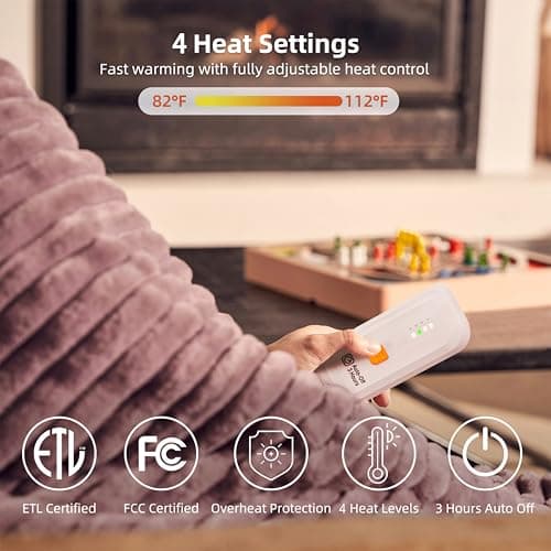 GOTCOZY Electric Blanket Heated Throw 50''X60''- Ribbed Faux Fur Heated Blanket with 4 Heating Level & 3 Hour Auto Off Heating Blanket, ETL&FCC Certified Machine Washable(Violet) - Thumbnail 5