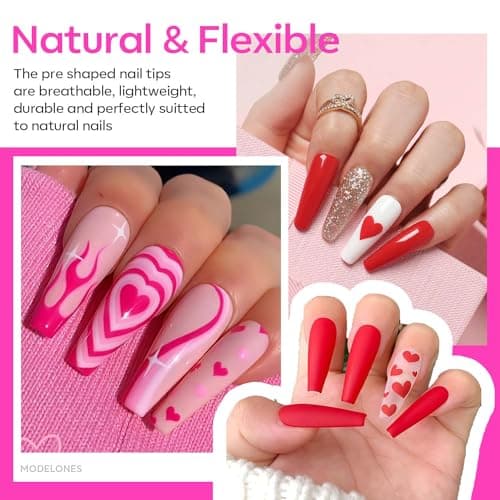 modelones X Nail Gel Kit, Fake Nails Long Coffin, 9-in-One Glue Prep Dehydrator & Portable Mini U V Light Acrylic Clipper, 500Pcs Coffin Tips for Extension Kit DIY Salon Home Gifts for Women - Thumbnail 2