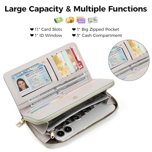 Charltu Women Wallet PU Soft Leather Wallets For Women Diamond-Quilted Texture Bifold Credit Long Card Holder With ID Window Coin and Cash Organizers Large Capicity Ladies Wallet, Dark Pink - Thumbnail 2