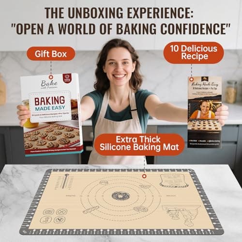 Silicone Baking Mat with 10 Quick Recipes, Extra Thick Silicone Mats for Baking, Non Stick Pastry Mat,Reusable kneading Dough Rolling Mat for Cookie, Macaron, Bread, Pizza-Tutorial Video Included - Thumbnail 2