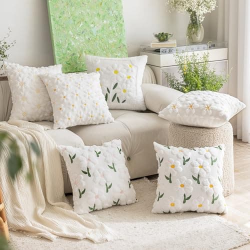 KIDHABE Spring Summer Pillow Covers 18x18 inch, Set of 2 Soft Faux Fur Jacquard Yellow Color Flower Heart Sunflower Throw Pillow Cases for Sofa Couch Holiday Spring Home Decor - Thumbnail 5