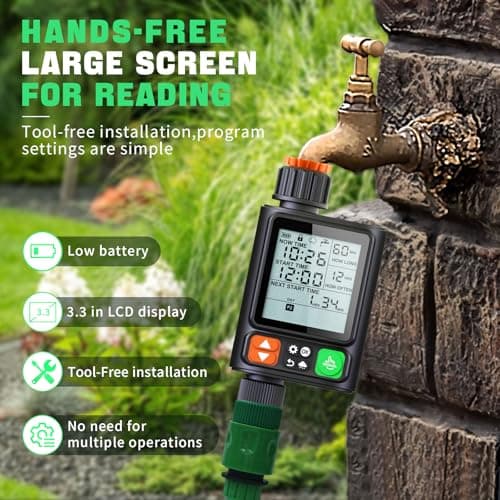 Sprinkler Timer for Garden Hose, Upgrade 10 Programmable Water Timer with Auto Rain Delay, IP54 Waterproof 3.3“ Large LCD Drip Irrigation System Timers for Plant, Yard, Lawns, Outdoor - Thumbnail 5