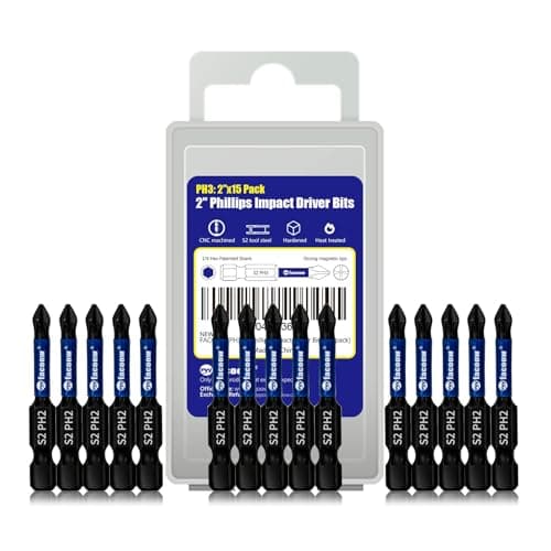 Facoow 15-Pack Phillips Bits #2 Impact, Anti-Slip 2-Inch Magnetic Phillips Head Drill & Screwdriver Bits, PH2 Premium S2 Steel 1/4" Hex Shank for Impact Drivers, Professional & DIY Use