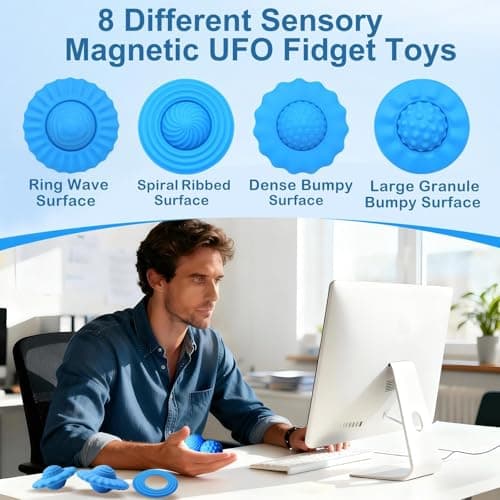 Sizobi Magnetic Fidget Balls Silicone Fidget Toys for Adults & Teens,4PCS Stress Relief Sensory Toys for Autism ADHD Anxiety,Quiet UFO Office Desk Stress Toys,Stocking Stuffers for Women Men Teen Gift - Thumbnail 2