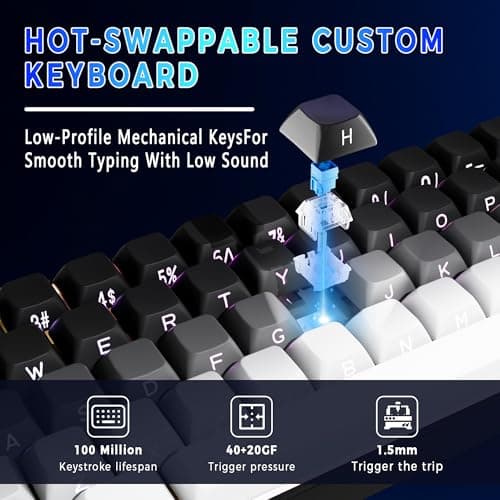 Taramico 65% Gaming Keyboard, LED Backlit Mini Wired Keyboard, Ultra-Compact Anti-Ghosting No-Conflict 68 Keys Membrane Gaming Wired Keyboard for PC Laptop Windows Gamer(Gray-White) - Thumbnail 3