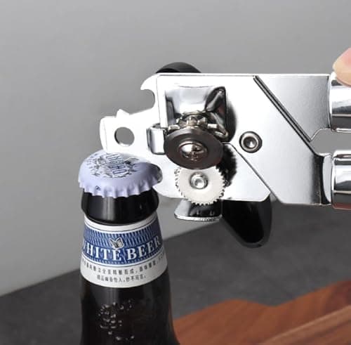 Icoget 2-In-1 Basics Multi-function Manual Can Opener, Stainless Steel and Black Ergonomic Handle Bottle Opener - Thumbnail 3