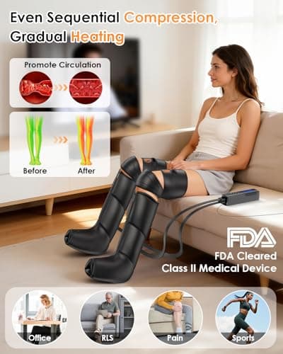 DEJUNPIOOL Leg Massager with Heat and Compression - Foot Calf Thigh Massage for Circulation and Pain Relief, Professional Compression Boots with 6 Modes, 9 Intensity, 4 Heat, Gifts for Mom Dad - Thumbnail 5