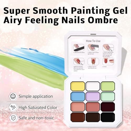 Woobena 12 Colors Pat Paint Nail Gel, Sponge Pat Gel Ombre Gradient Gel Nail Blush Blooming Aura Nails Drawing Stripper Floral Painting DIY Nail Art, No Wipe, UV/LED Curing - Thumbnail 3