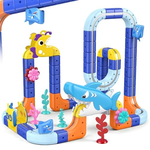 SnapGlowz Shark Electric Train Set Toys for Boys Girls 3-5: 3D Infinity Rail Cube Tracks for Kids Anti-Gravity Magnetic Train Easter Birthday Gifts STEM Toys for 3 4 5 6 7 8 Year Old Boy Girl (117PCS) - Image 1