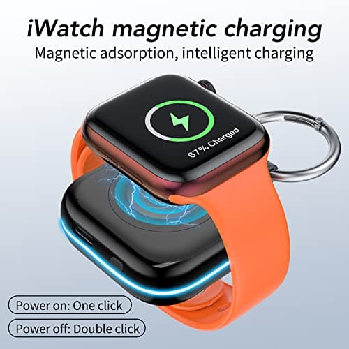 HUOTO Portable Charger for Apple Watch,Wireless Magnetic iWatch Charger 1200mAh Power Bank Travel Keychain Accessories Smart Chargers for Apple Watch Series 11/10/9/8/7/6/SE/5/4/3/2/1/UItra/UItra 2 - Thumbnail 4