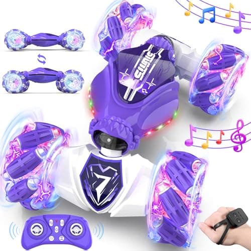 TinyFunz Gesture Sensing Remote Control Car Toys - Drift RC Stunt Car for Kids | 360° Rotating 4WD Transform RC Cars | 2.4Ghz Hand Controlled with Lights Music | Valentines Gifts for Kids (Purple) - Image 1