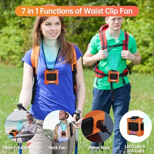 SynclaspX Waist Fan, 10000mAh Rechargeable Belt Clip Fan, 24H Runtime, 49ft/s Strong Airflow, 3-Speed 7-in-1 Hands-Free Personal Fan with Bottom Air Intake and LED SOS Light for Jobsite Outdoor Work - Thumbnail 5