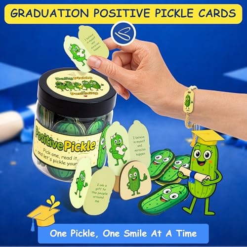Stofinity 60 Positive Pickle Affirmation Cards Jar - Encouragement, Positivity & Emotional Support Gift for Teen Girls Trendy Stuff, Back to School Teacher Gifts, Women, Daughters, Sisters & Friends - Thumbnail 3