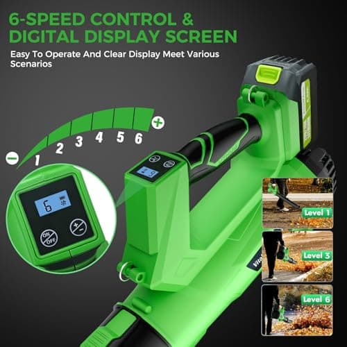 Cordless Leaf Blower with 2× 6.0Ah Batteries and Charger, 540CFM/170MPH Battery Powered Leaf Blower, 6 Speeds, Lightweight Electric Leaf Blowers for Lawn Care, Patio, Dust and Leaves Cleaning 2025 - Thumbnail 4
