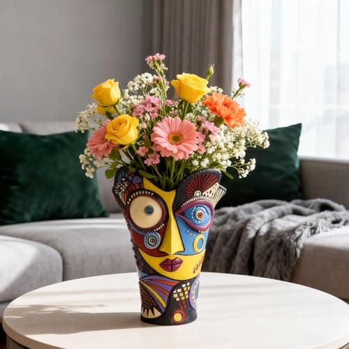 U WONDERFUL Face Vase - Flower Vase Unique, Funny Cool Abstract Art Decorative Vase/Flower Pot, Colorful Large Flower Vase for Home Living Room Office Book Shelf - Thumbnail 3