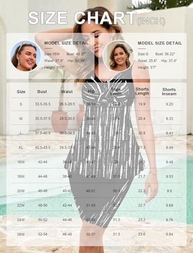 Arolina Plus Size Swimsuit for Women Modest Two Piece Bathing Suit with Shorts Push Up Swim Top Black Stripes (18W) - Thumbnail 6