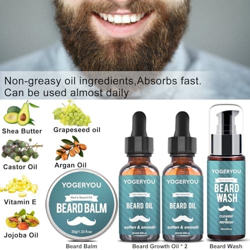 Beard Kit,Beard Grooming Kit for Men W/Straight Razor,2 PACK Beard Oil, Wash, Balm, Brush, Comb, Scissors Mens Birthday Christmas Gifts for Men Boyfriend Husband Beard Trimming Shaving Kit - Thumbnail 5