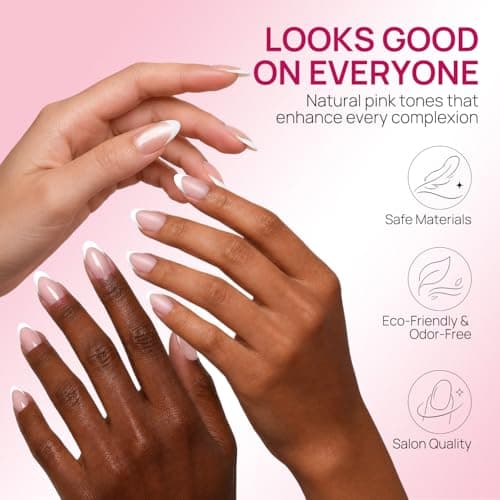 Krofaue French Tip Short Almond Nail Tips–Pink Matte White Tip Full Cover Press On Nails, 15 Sizes Almond Fake Nails for Nail Salon & Home DIY - Thumbnail 4