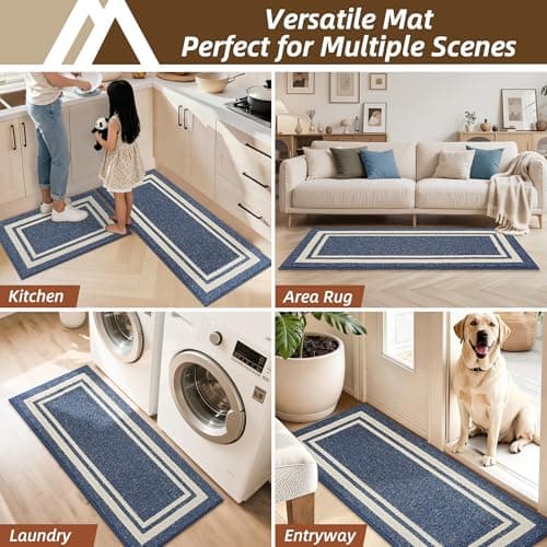 COSY HOMEER Kitchen Rugs Non-Slip 20x30/20x48 Inch Thick Polypropylene Standing Mat for Home Machine Washable, Bule Frame - Thumbnail 6