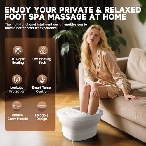 FTSAONG Collapasible Foot Spa Bath Massager with Heat, Pedicure Foot Spa with Bubbles and Jets/Timer/Temperature Control, Feet Soak Tub for Home, Office, Relaxation and Stress Relief (White) - Thumbnail 6