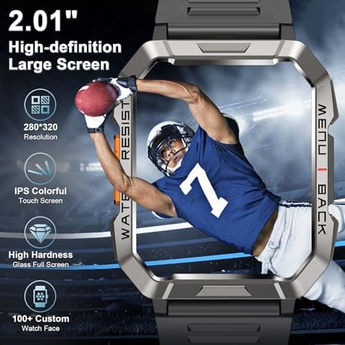 Military Smart Watch for Men(Answer/Make Call), Outdoor Sports Smartwatch with Flashlight/100 Days Battery/Compass/Heart Rate/SpO2/Sleep Monitor/2 Straps, Fitness Tracker for iPhone/Android Phones - Thumbnail 6