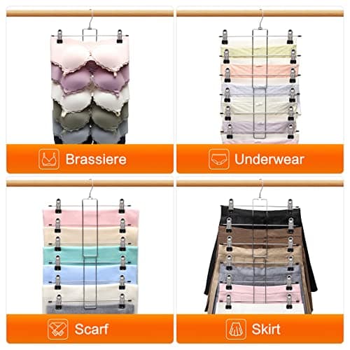 3 Pack Pants-Hangers-Space-Saving,6 Tier-Closet-Organizers-and-Storage Skirt Hangers with Clips,Closet-Organizer-Clothes-Organization-and-Storage Jeans Scarf Hangers,College-Dorm-Room-Essentials Decor - Thumbnail 5