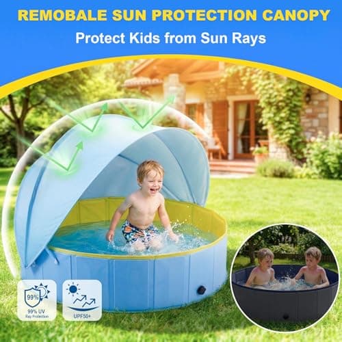 Kiddie Pool with Canopy, Foldable Kids Pools for 3 4 5 6 7 8 Year Old Kids Pools Ages 4 5 6 7 8 Pool with Shade Beach Essentials Tent Swimming Wading Pools Outdoor Backyard Beach - 77” - Thumbnail 2